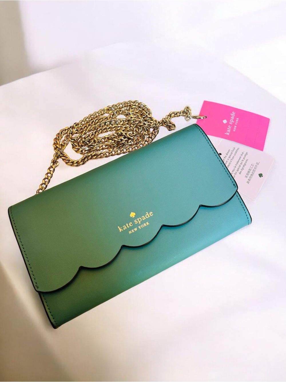 Kate Spade Gemma Stone Blue Scallop-Edge Chain Crossbody Wallet NWT